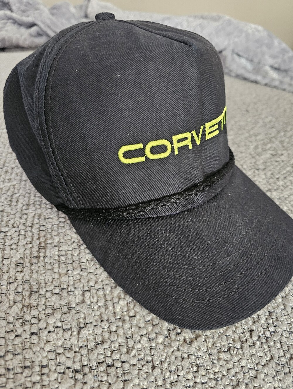 Men's Corvette Embroidered Black Cap with Neon Yellow Logo